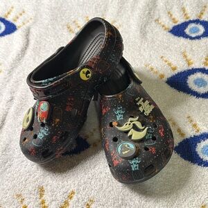 CROCS Kids Black Slippers with Colorful Character Accents